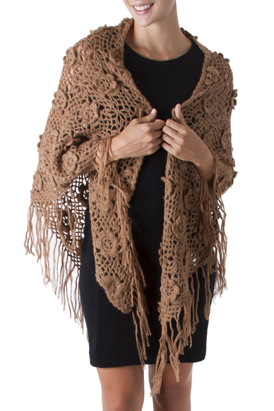 100% Alpaka-Schal, 'Nasca-Rosen - Designer-Schal aus Alpakawolle, handgehäkelt