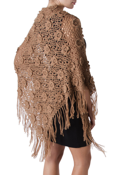 100% alpaca shawl, 'Nazca Roses' - Alpaca Wool Artisan Designer Hand Crocheted Shawl