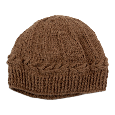 Handmade Alpaca Wool Solid Brown Beanie Hat