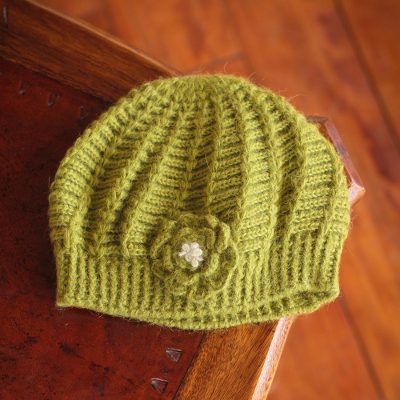 100% alpaca hat, 'Blossoming Green' - Bright Green Crocheted 100% Alpaca Wool Hat from Peru