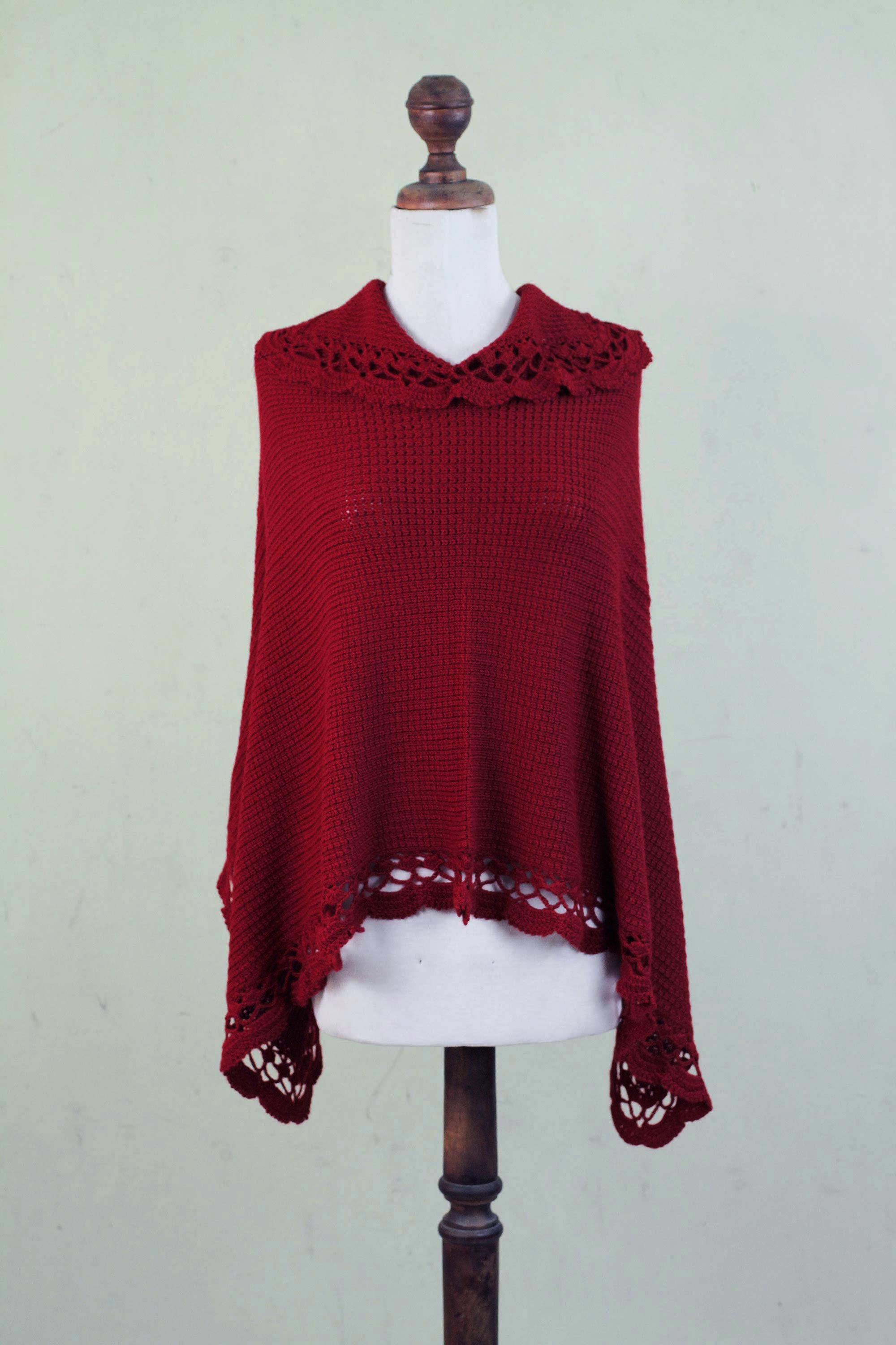 Alpaca Wool Blend Poncho Arequipa Red Novica 3752