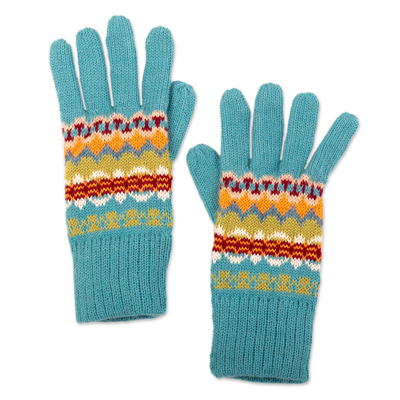 100% alpaca gloves, 'Ancash Fantasy' - Artisan Crafted Alpaca Wool Patterned Gloves