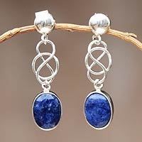 Sterling silver dangle earrings, 'Tangled-Up' - Hand Crafted Modern Sterling Silver Dangle Sodalite Earrings