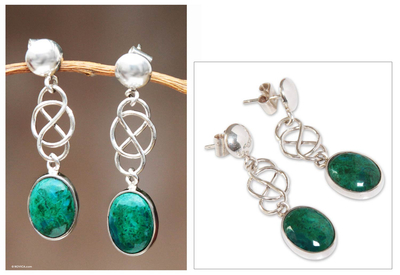 Chrysocolla dangle earrings, Tangled-Up