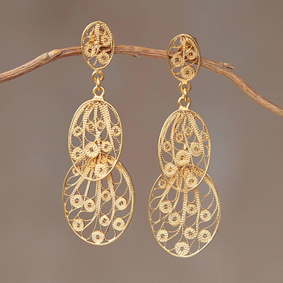 Gold plated dangle earrings, 'Filigree Beauty' - Hand Crafted 21K Gold Plated on Sterling Dangle Earrings