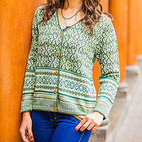 100% alpaca cardigan, 'Andean Horizon' - Fair Trade Alpaca Wool Cardigan Sweater