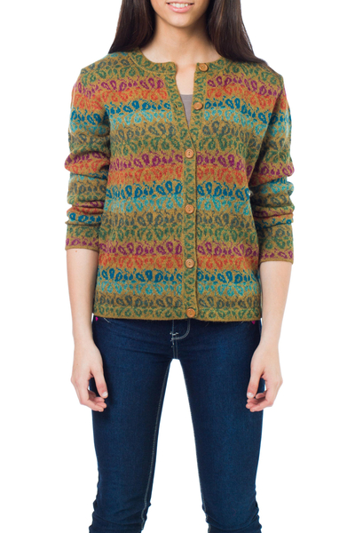 100% alpaca cardigan, 'Andean Secret' - Alpaca Wool Art Knit Cardigan Sweater