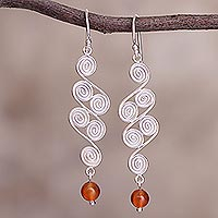 Carnelian dangle earrings, 'Spiral Paths' - Carnelian dangle earrings