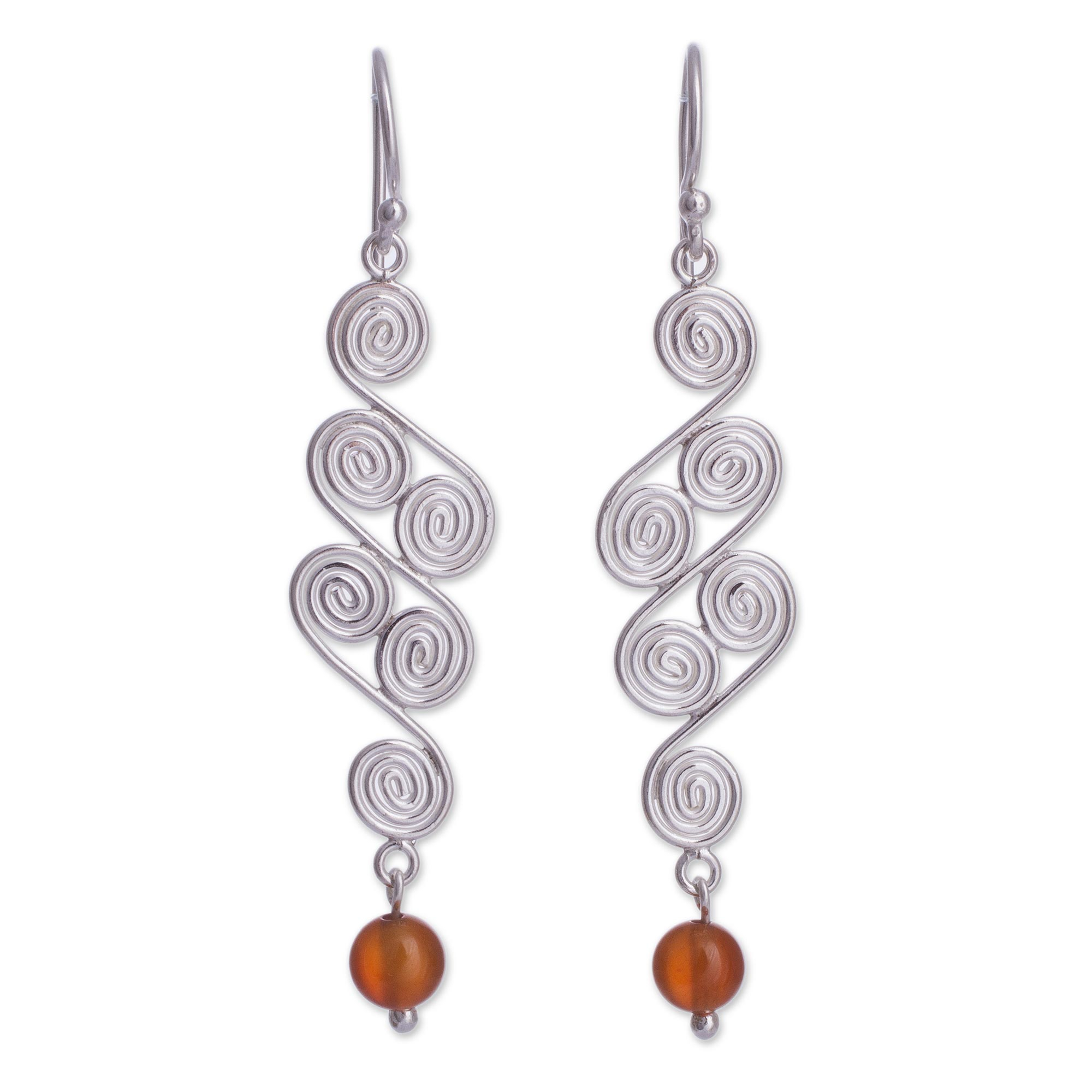 Carnelian dangle earrings - Spiral Paths | NOVICA