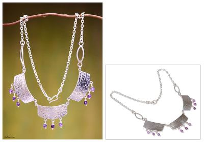 Sterling silver and amethyst pendant necklace, 'Inca Fascination' - Sterling silver and amethyst pendant necklace