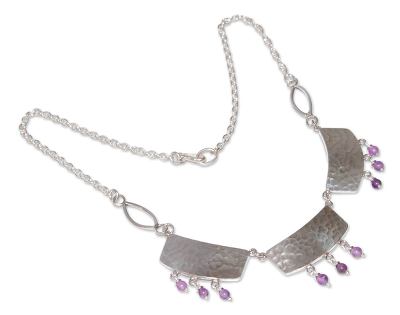 Sterling silver and amethyst pendant necklace, 'Inca Fascination' - Sterling silver and amethyst pendant necklace