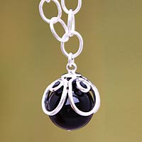 Obsidian flower necklace, 'Center of the Universe' - Obsidian flower necklace