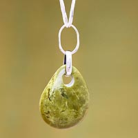Serpentine pendant necklace, 'Seed of Peace'