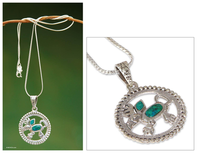 Chrysocolla pendant necklace, 'Creature of Myth' - Chrysocolla pendant necklace
