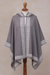 100% alpaca hooded kimono ruana, 'Inca Gray' - Peruvian Alpaca Wool Patterned Wrap Ruana (image 2c) thumbail