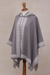 100% alpaca hooded kimono ruana, 'Inca Gray' - Peruvian Alpaca Wool Patterned Kimono-style Ruana (image 2d) thumbail