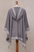 100% alpaca hooded kimono ruana, 'Inca Gray' - Peruvian Alpaca Wool Patterned Kimono-style Ruana (image 2e) thumbail