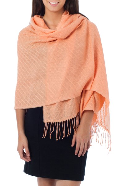 100% alpaca shawl, 'Peaches' - Pure Alpaca Wool Shawl