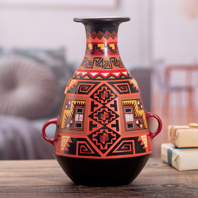 Florero decorativo Cuzco - Único jarrón decorativo de cerámica cuzqueña.