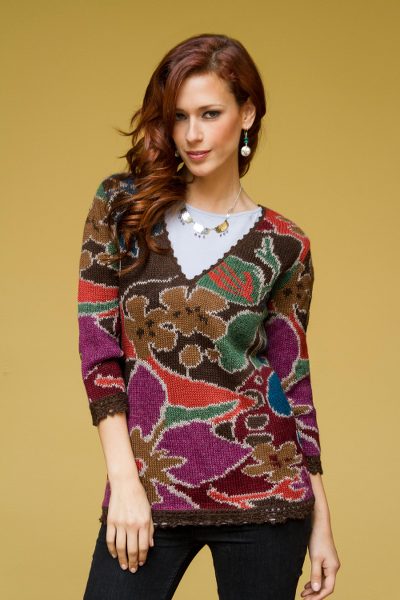 100% alpaca art knit sweater, 'Season of the Flowers' - Baby Alpaca Art Knit Sweater