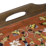 Reverse painted glass folding tray table, 'Scarlet Delight' - Handmade Reverse Painted Glass Wood Glass Folding Table