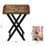 Reverse painted glass folding tray table, 'Scarlet Delight' - Handmade Reverse Painted Glass Wood Glass Folding Table