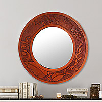 Leather mirror, 'Nature's Bounty' - Leather mirror