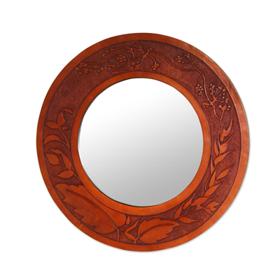 Leather mirror, 'Nature's Bounty' - Leather mirror