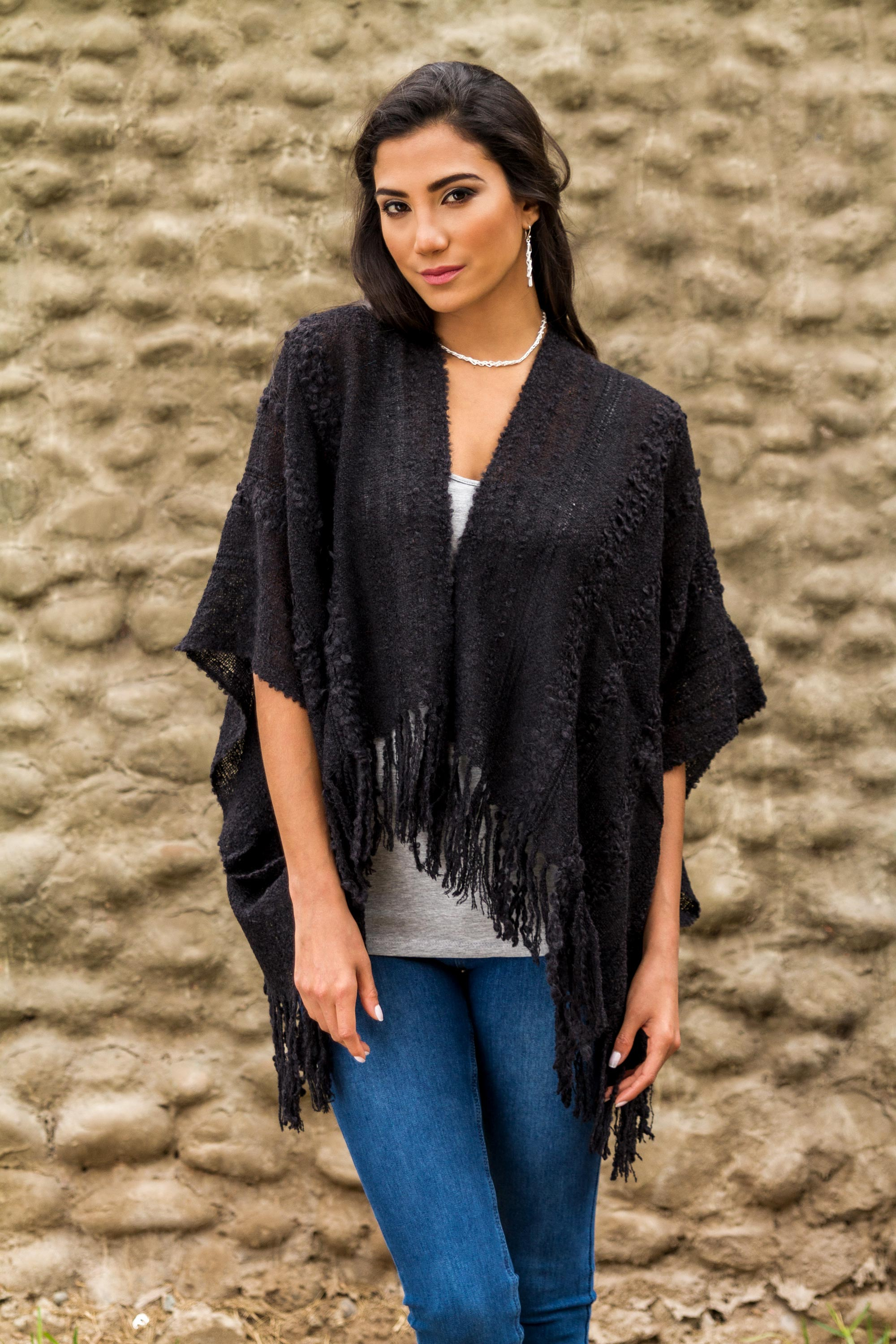 Alpaca blend short layering jacket - Miraflores Midnight | NOVICA