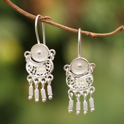 Sterling silver filigree earrings, 'Little Beauty' - Sterling Silver Filigree Chandelier Earrings