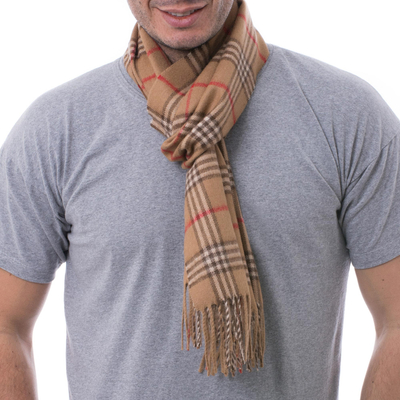 Men's 100% alpaca scarf, 'Toasty Brown' - Fair Trade Men's Baby Alpaca Scarf from Peru