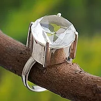 Quartz solitaire ring, 'Quechua Mystique' - Quartz solitaire ring