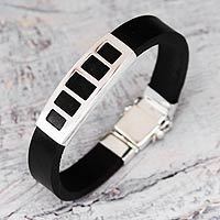 Men's leather bracelet, 'Futurist' - Men's leather bracelet