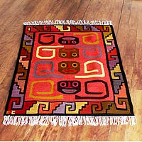 Wool rug, 'Ceremonial Masks' (4x5)