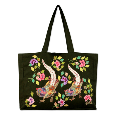 Hand Made Embroidered Tote Bag - Exotic Birds | NOVICA