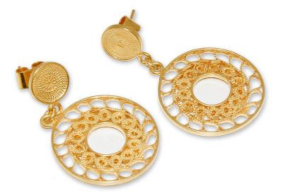 Gold plated filigree dangle earrings, 'Circles of Lace' - 21k Gold Plated Filigree Peruvian Dangle Earrings