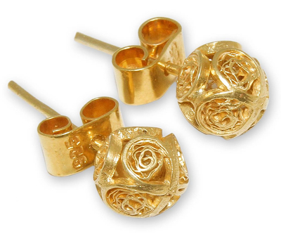 Gold plated filigree stud earrings, 'Morning Light' - Handcrafted Gold Plated Filigree Stud Earrings