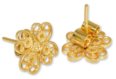 Handmade Floral Gold Plated Filigree Flower Earrings