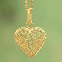 Gold plated filigree pendant necklace, 'Lace Sweetheart' - Gold Plated Filigree Heart Necklace