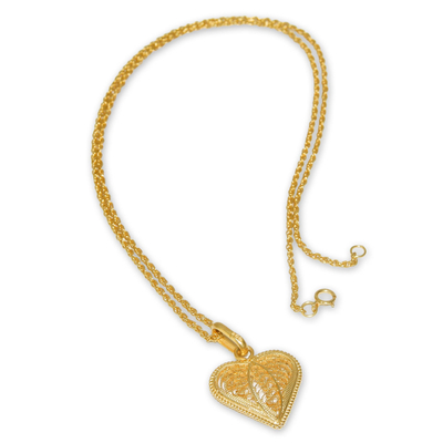 Gold plated filigree pendant necklace, 'Lace Sweetheart' - Gold Plated Filigree Heart Necklace