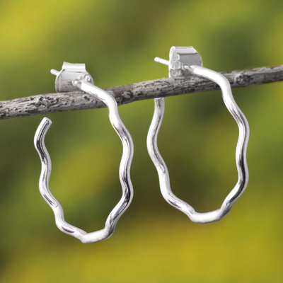 Sterling silver half hoop earrings, 'Light Waves' - Modern Sterling Silver Half Hoop Earrings
