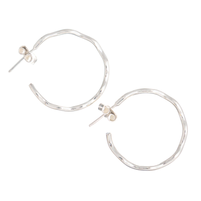 Sterling silver half hoop earrings, 'Light Waves' - Modern Sterling Silver Half Hoop Earrings