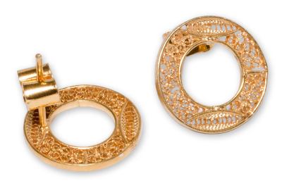 Gold plated filigree earrings, 'Solar Auras' - Gold plated filigree earrings