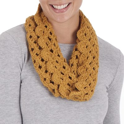 100% alpaca neck warmer, 'Golden Lace' - Collectible Alpaca Wool Crochet Neck Warmer Scarf