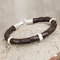 Pulsera de cuero para hombre, 'Chankas Warrior in Dark Brown' - Pulsera de cuero para hombre