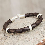 Men's leather bracelet, 'Chankas Warrior in Dark Brown'