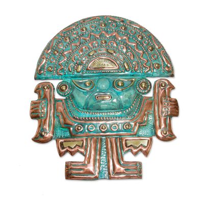 Bronze and copper wall art, 'Chimu Warrior' - Bronze and copper wall art