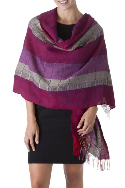 100% alpaca shawl, 'Rose of Tarma' - Handcrafted Geometric Alpaca Wool Shawl