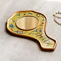 Featured review for Reverse painted glass hand mirror, Lemon Butterflies