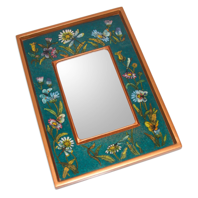 Espejo de cristal pintado al revés - Único espejo peruano de vidrio pintado al revés.